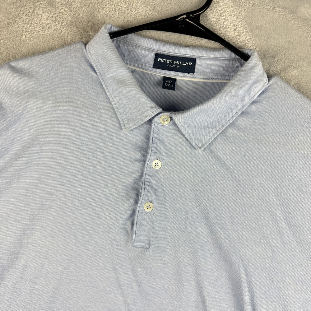 Peter Millar Polo Shirt Mens 2XL Blue Collection Short Sleeve Modal Blend Golf